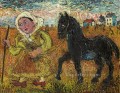 woman in yellow dress with black horse 1951 Russian
